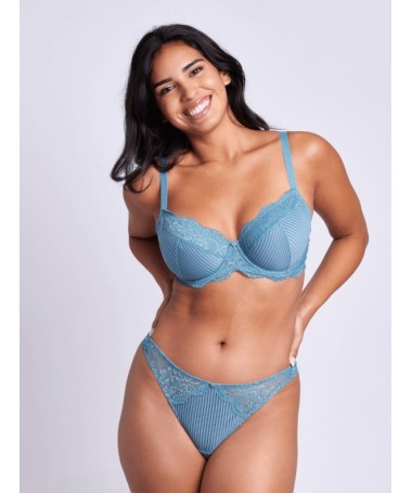 Tanga dentelle bleue VALEGE du 36 au 44 _ Foudre _ TEKA MODE