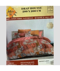 Drap housse Valérie Orange/Rouge à motif coloré 200x200cm pour 2 personnes