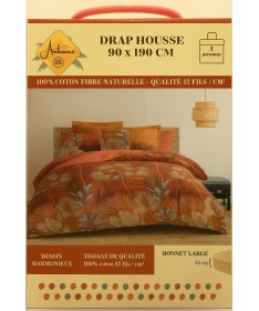 Drap housse Clémence Rouge à motif coloré 90x190cm 