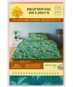 Drap housse Mélina Bleu/Vert  à motif coloré 180x200cm