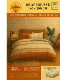 Drap housse Mélina Blanc à motif coloré 180x200cm(Copie)