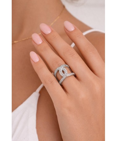 Bague Double Cercle Argentée acier inoxydable 