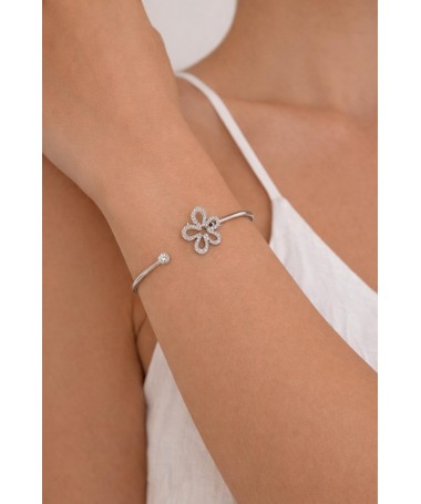 Bracelet Fleur Argentée acier inoxydable 