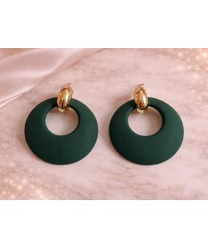 Boucles d'Oreilles Pendantes Design Circulaire Vert Foncé