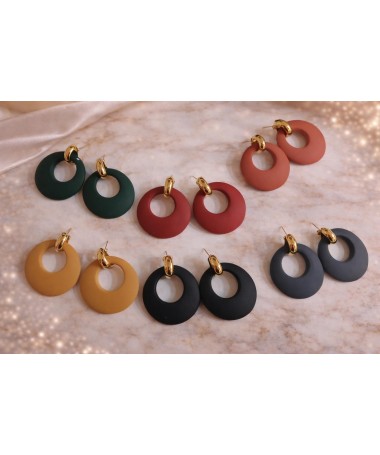 Boucles d'Oreilles Pendantes Design Circulaire Gris Foncé