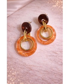 Boucles d'oreilles Anneaux Superposés Ambre orange marbré
