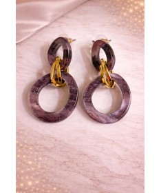 Boucles d'oreilles Anneaux superposés violet marbré pailleté