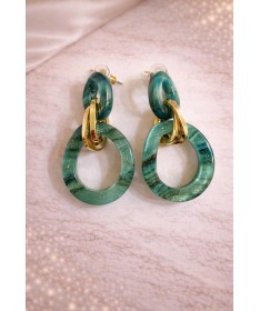 Boucles d'oreilles Anneaux superposés Vert marbré pailleté
