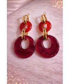 Boucles d'oreilles Anneaux superposés Rouge pailleté