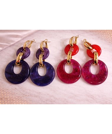 Boucles d'oreilles Anneaux superposés Rouge pailleté