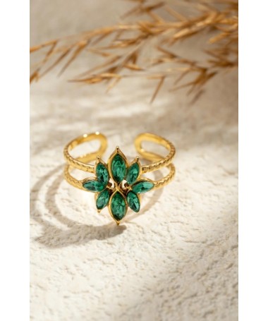 Bague Dorée Émeraude Florale