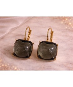 Boucles d'oreilles Cristal Rond Gris Foncé