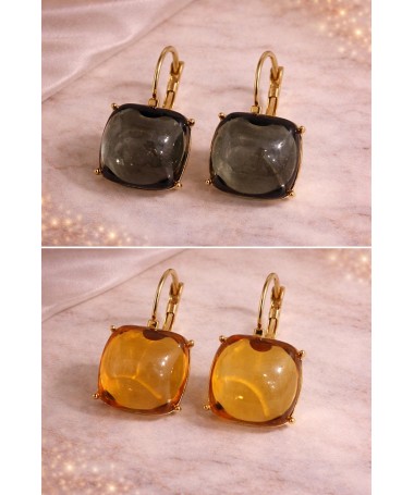 Boucles d'oreilles Cristal Rond Gris Foncé