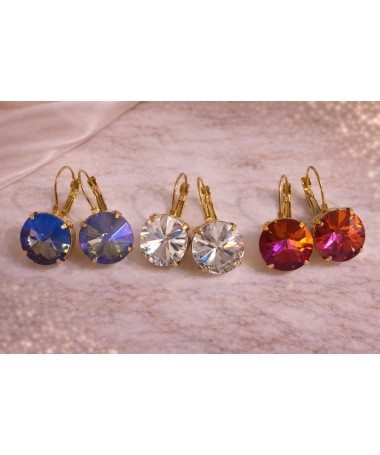 Boucles d'oreilles Cristal Bleu foncé Rond