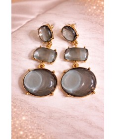 Boucles d'oreilles Triple Cristal Rond Gris Nacré