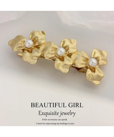 Barrette Triple Fleur Dorée 
