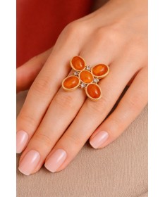 Bague Fleur acier inoxydable ajustable Orange