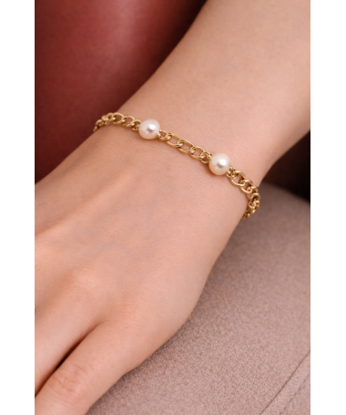 Bracelet Élégant à Maillons Dorés et Perles Blanches