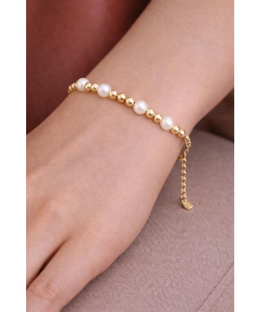 Bracelet Élégance Dorée - Perles Blanches et Dorées